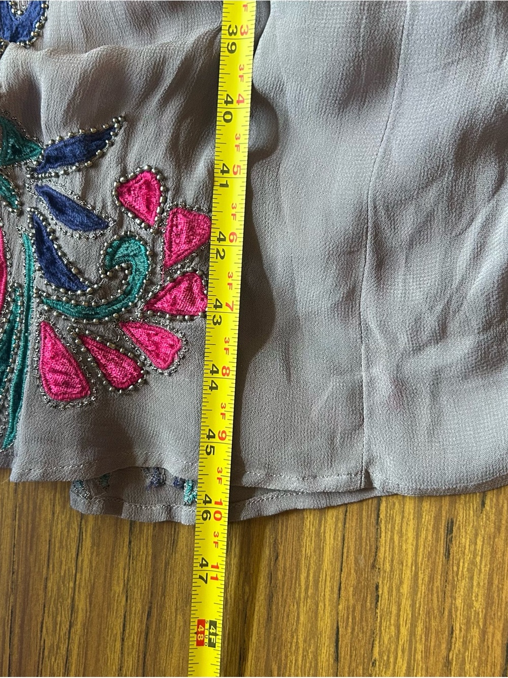 Anthropologie Embroidered Midi Dress Tie Waist Gray Lavender US 0 - Picture 6 of 10